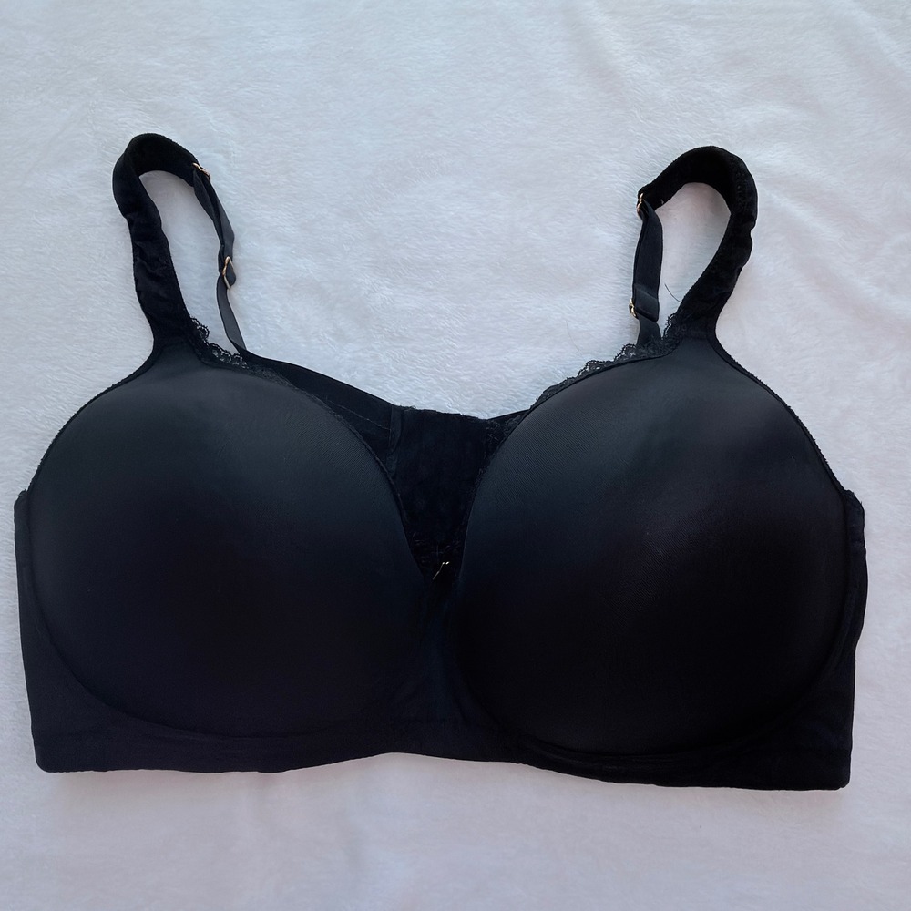 Ashley Stewart Butterfly Bra Women 38DDD Black Excellent Lace Trim Full Coverage